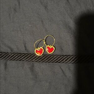 Gold and Red Heart Earrings